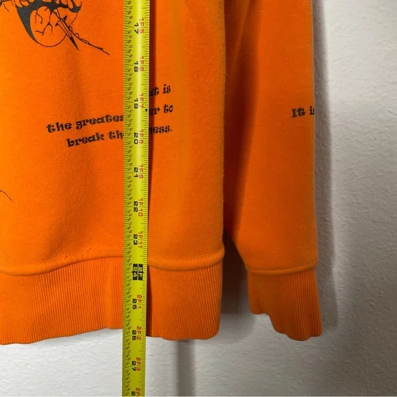 MENS NEON ORANGE UNUSUAL ORIGINAL GRIMM REAPER BARB WIRE SKULL GOTH HOODIE SZ L - Picture 9 of 9